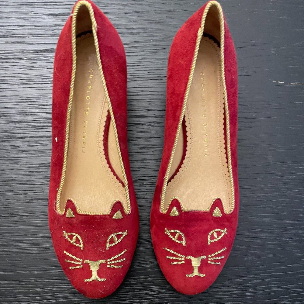 Charlotte Olympia Red Kitty Loafers 38.5